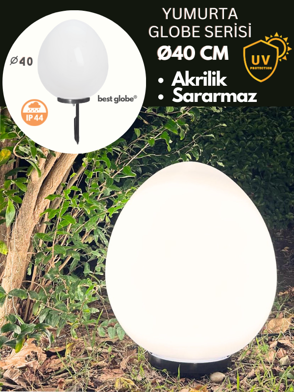 40lık Yumurta Akrilik Glop Opal Kazıklı Set (Kazık,Ø60lık Borulu,Grif,Duy Kılıfı,Duy)